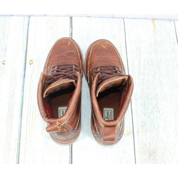 LL Bean Brown Leather chukka Buffalo Plaid Lined Ankle Boots Size 8 M - Picture 5 of 10